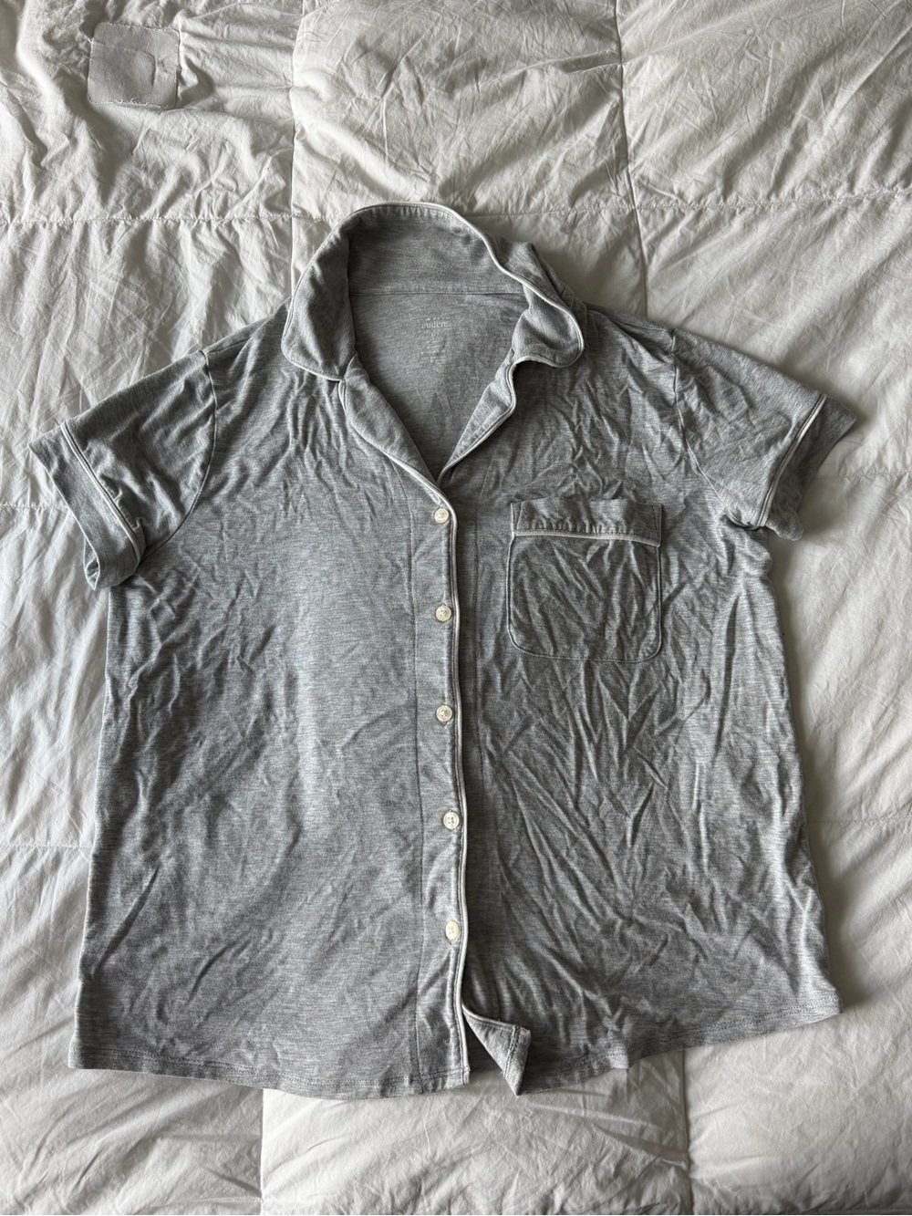 Women's Grey Short-Sleeve Button-Up Sleep Shirt